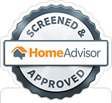 A screened and approved home advisor sticker on a white background.
