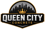 Queen City Concrete logo with gold crown and black city skyline over bold text