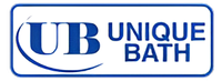 Blue "UB Unique Bath" logo with stylized UB inside a rounded rectangle