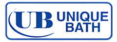 Blue "UB Unique Bath" logo with stylized UB inside a rounded rectangle