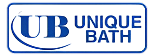 Blue "UB Unique Bath" logo with stylized UB inside a rounded rectangle