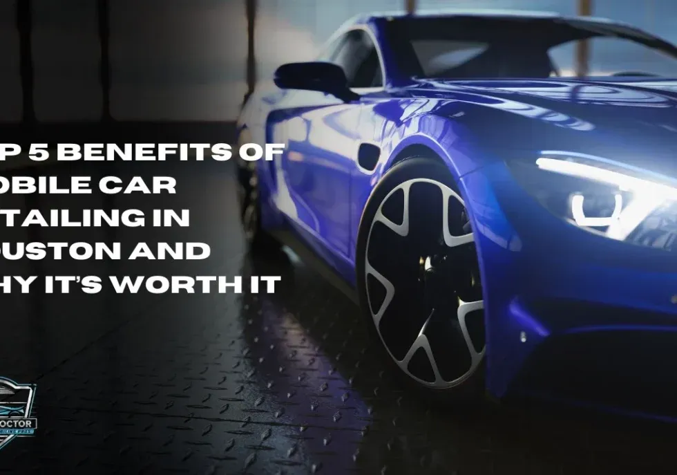 A blue sports car with headlights on. Text reads