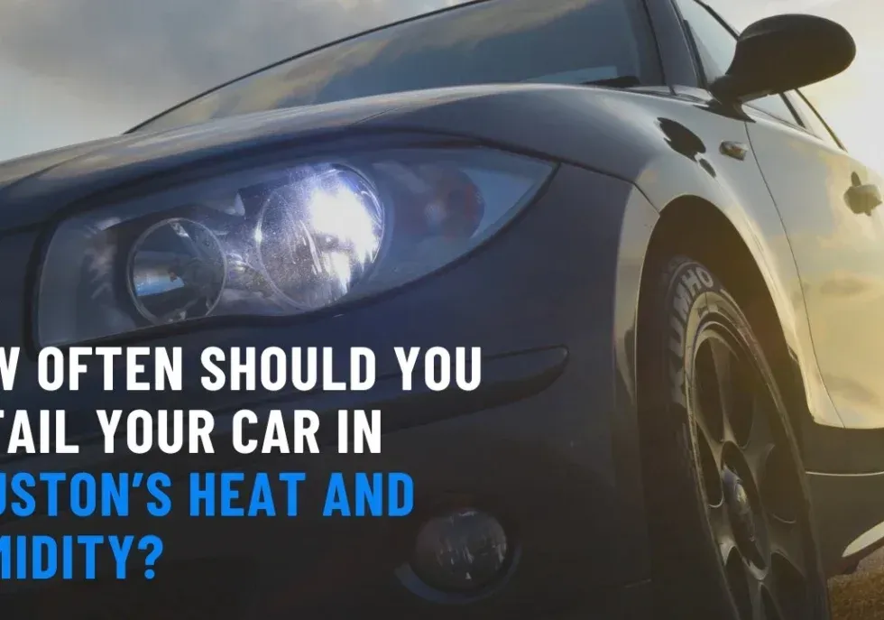 Black car with bright headlight, text reads: