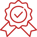 Red award badge with a checkmark, signifying quality or approval.