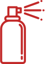 Red spray bottle dispensing contents.