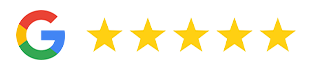 Google logo with five gold stars, indicating a five-star rating.