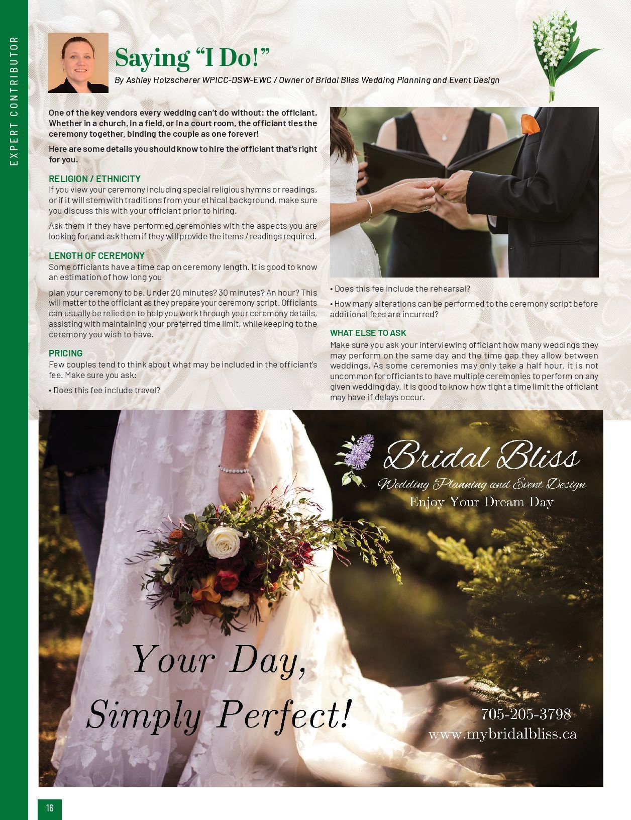 A magazine layout with a group of bridesmaids and text.