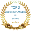 A laurel wreath with the words `` top 3 wedding planners in barue '' written on it.