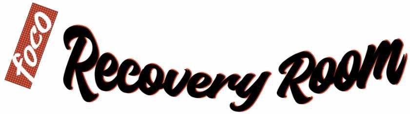 Recovery Room logo in black script with a red vertical “teco” tag on a white background