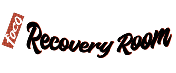 Toco Recovery Room logo in black script with red accent on a white background