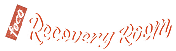 Red “Recovery Room” text logo with a tilted “fccc” tag on a white background