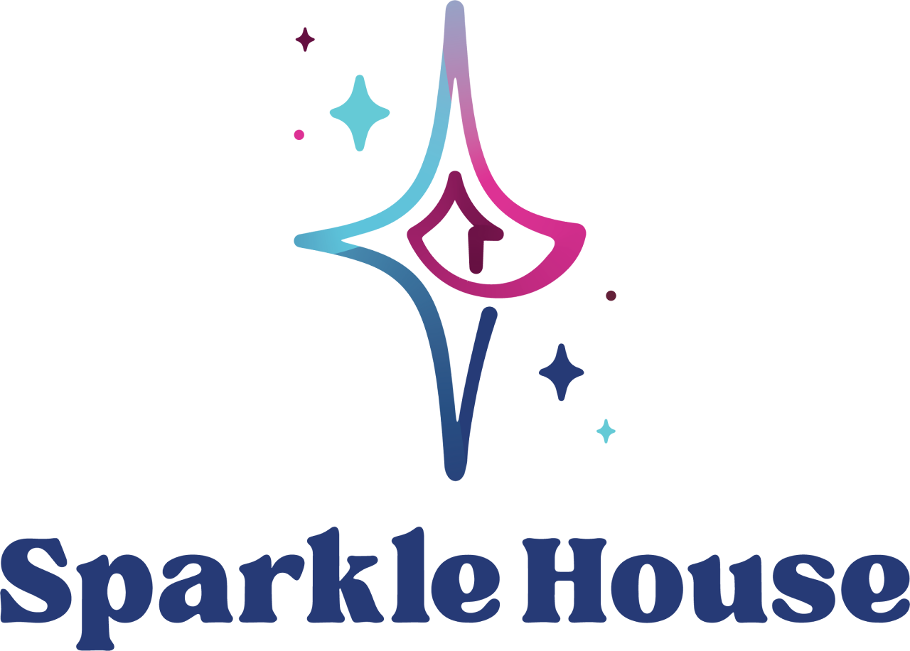 Sparkle House logo: Star-shaped design with blue, purple, and teal elements, with the words 