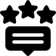 Three stars above a speech bubble with two lines, indicating a good review.