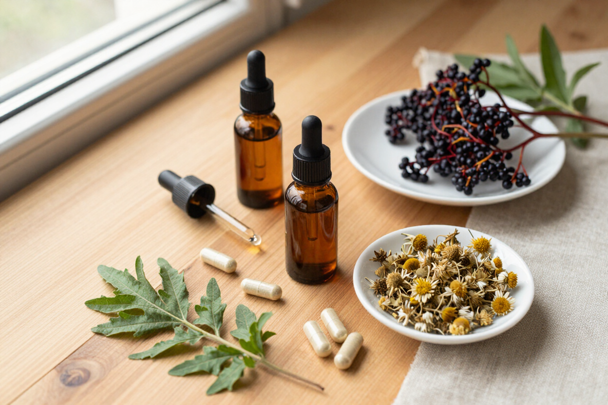 Natural botanical supplement products including tinctures, capsules, and dried herbs from Butterfly Botanicals in Sioux Falls South Dakota.