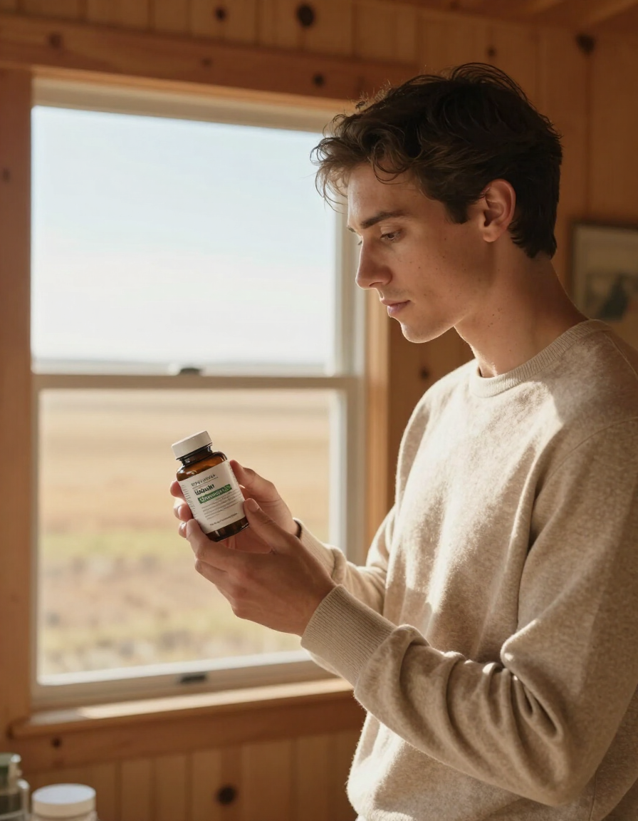 Person choosing natural supplements from Butterfly Botanicals in a warm home setting in Sioux Falls South Dakota.