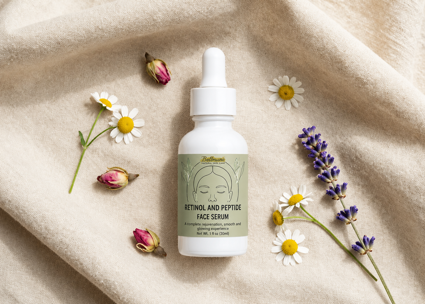 Botanical face serum bottle with rosehip and chamomile from Butterfly Botanicals in Sioux Falls SD.