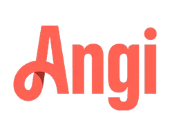 Angi logo in coral; cursive 
