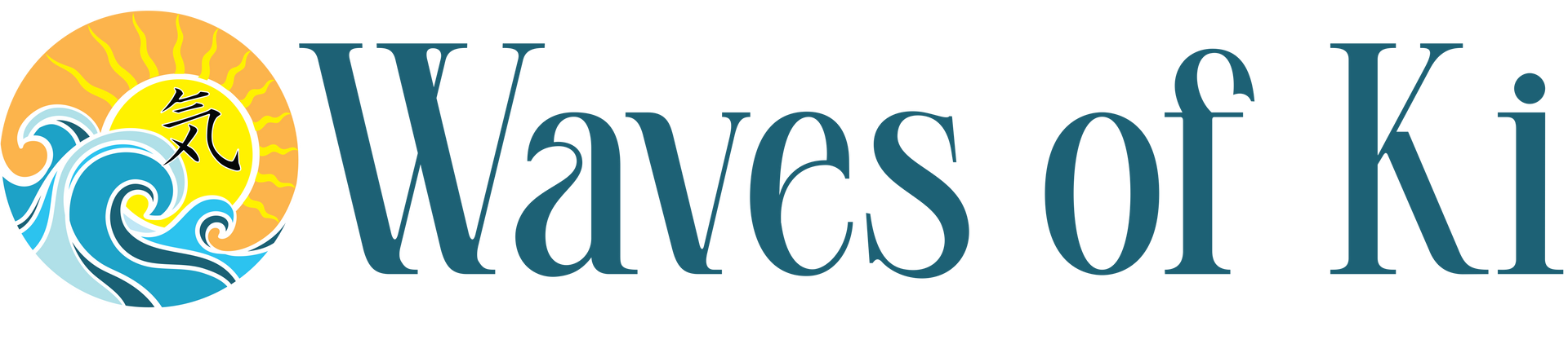 Waves of Ki logo: waves with a sun, and Japanese symbol.