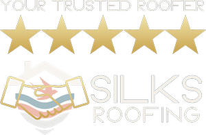 Silks Roofing logo with five gold stars and a handshake icon