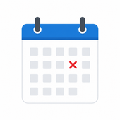 Blue calendar icon with a red X marking a date