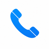 Blue phone handset icon on a white background