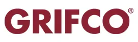 A red and white logo for grifco on a white background
