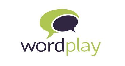 A logo for a company called wordplay with a speech bubble.