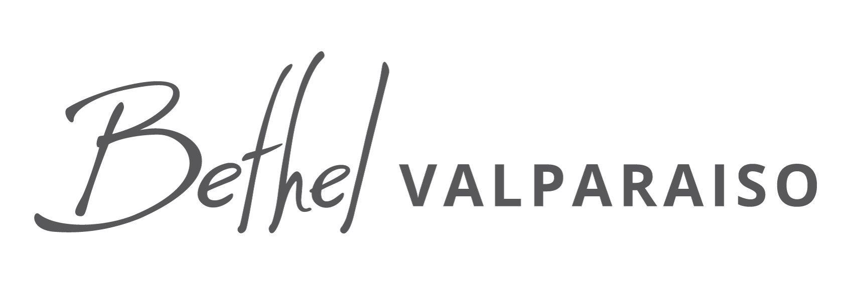 A black and white logo for bethel valparaiso on a white background.