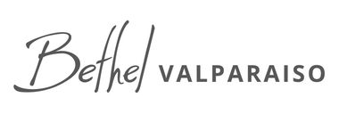 A black and white logo for bethel valparaiso on a white background.