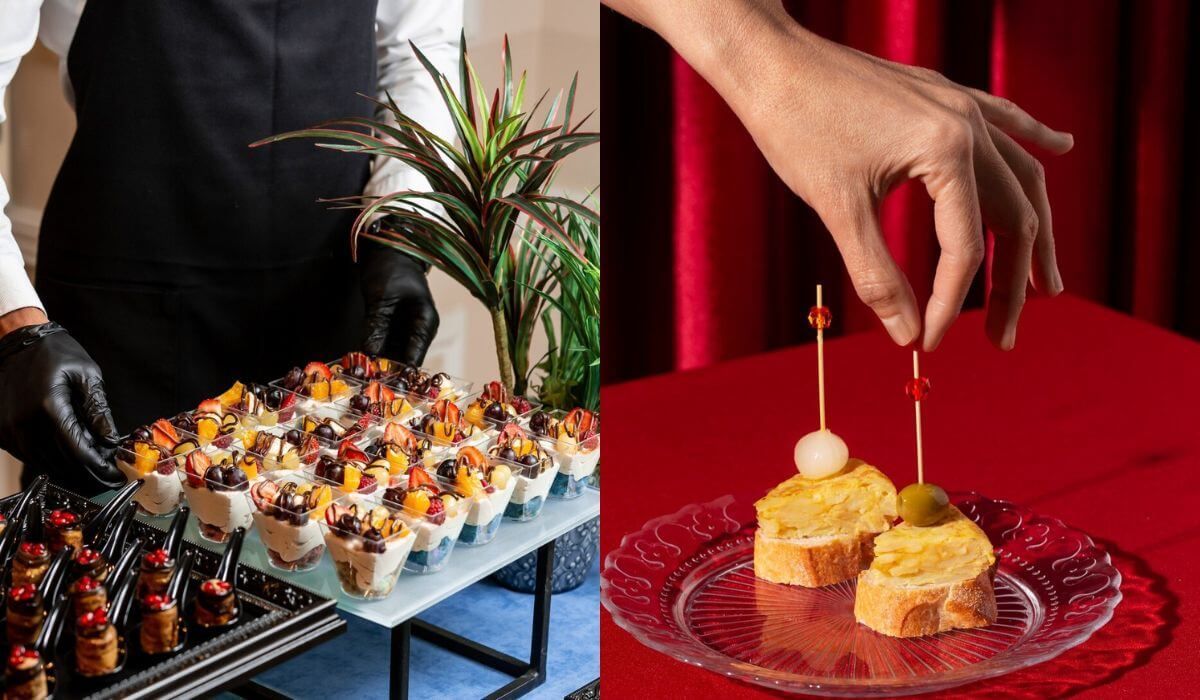 A Professional Arranging an Event Food Station