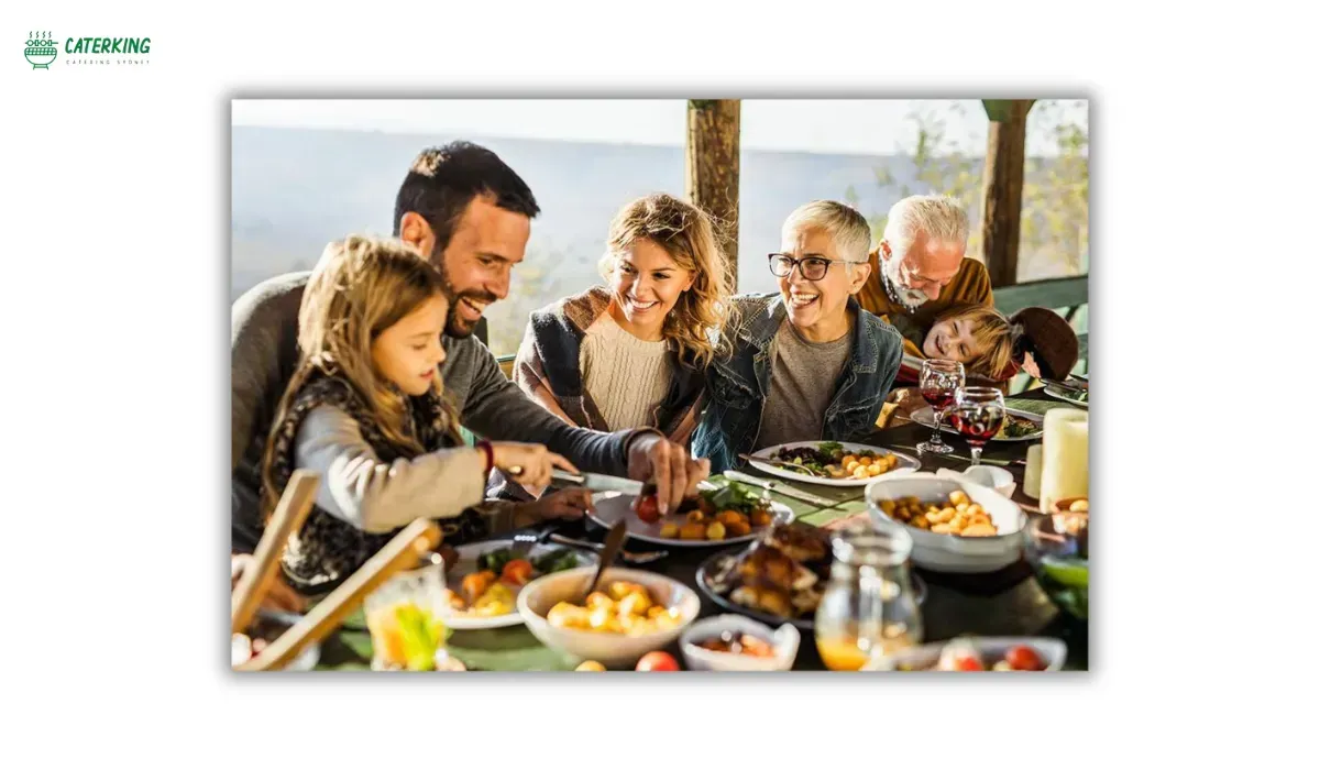 Australian family enjoying Easter brunch together during autumn