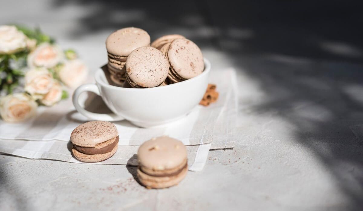 Polka dot macarons in pastel shades