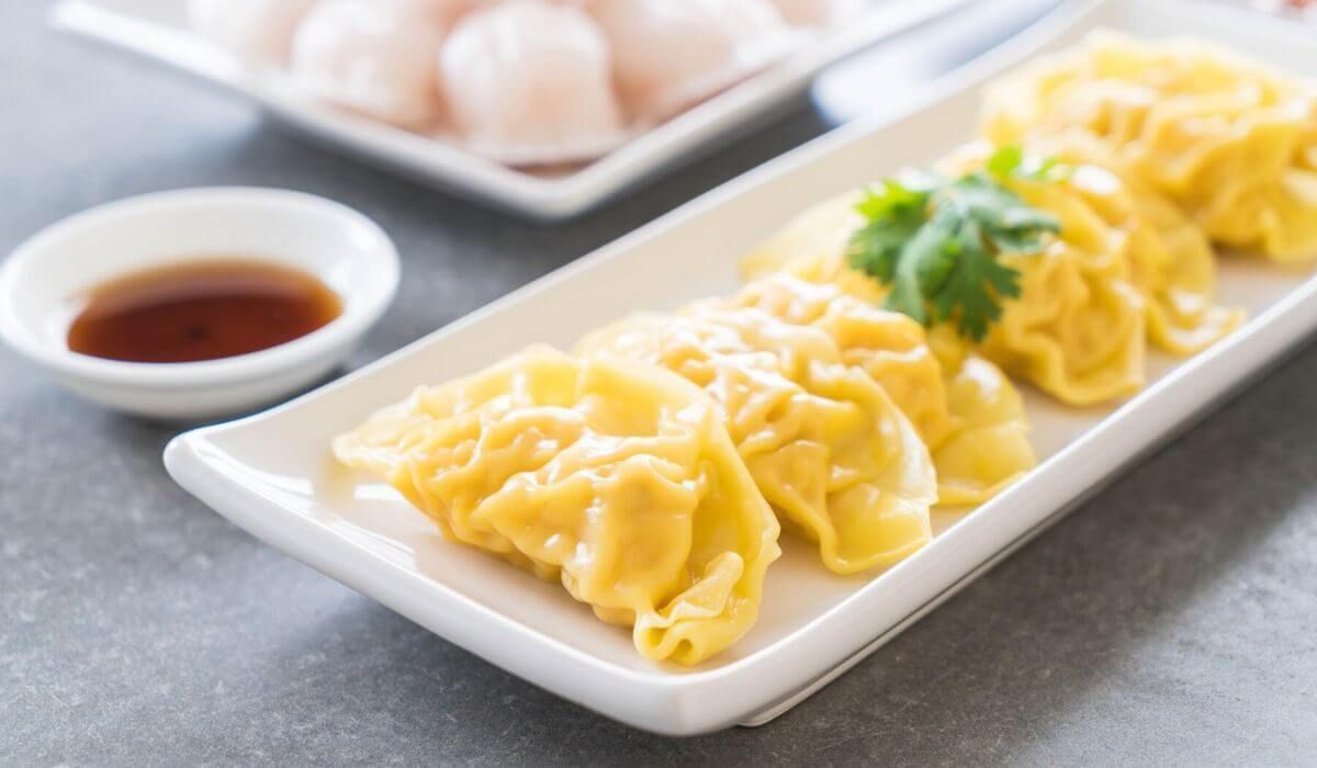 Siu mai dumplings with roe garnish