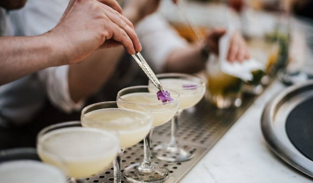 Wedding bar setup with cocktails