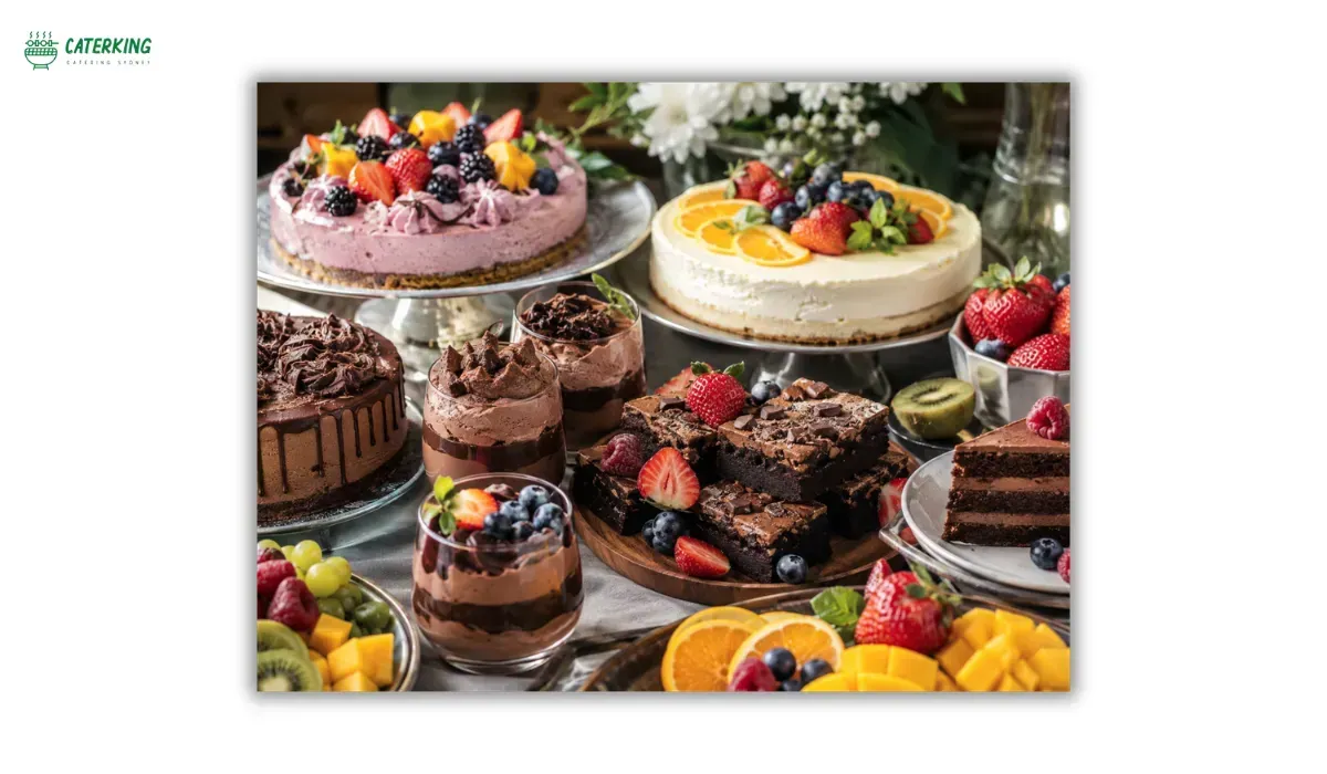 assorted dairy free desserts including cakes brownies mousse and fruit