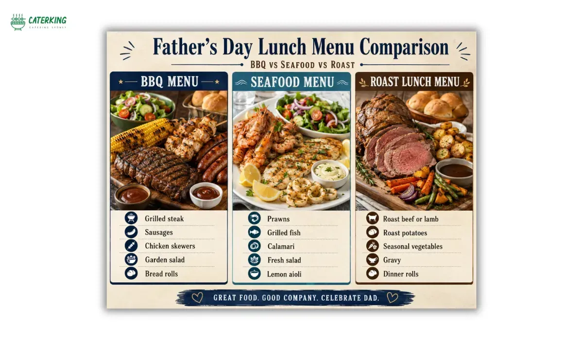 comparison of Father's Day BBQ seafood and roast lunch menus