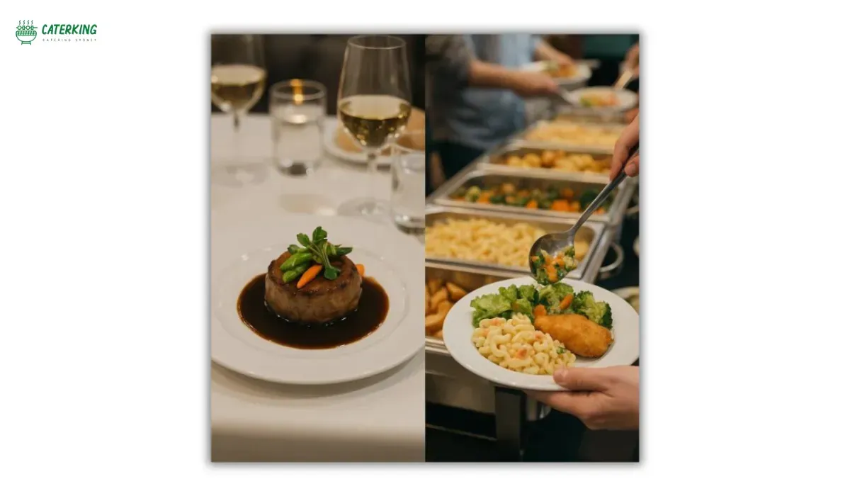 comparison of wedding catering formal setup and casual backyard event catering 
