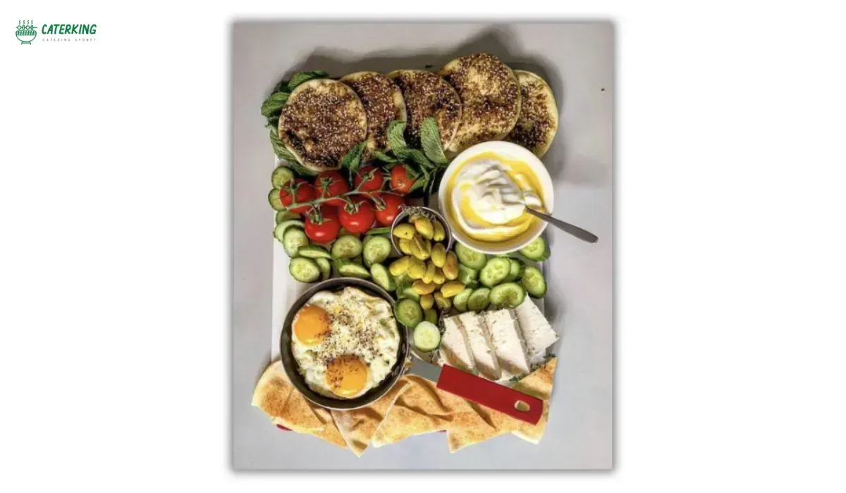 essential halal breakfast ingredients including eggs chicken labneh and pita bread