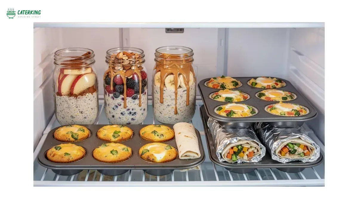 halal breakfast meal prep containers with egg muffins burritos and overnight oats