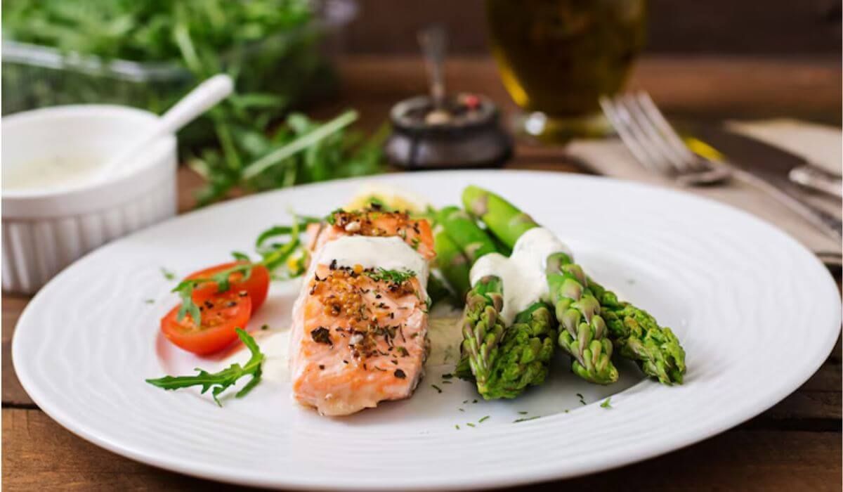 herb-crusted salmon plated catering