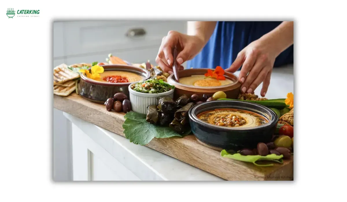 layering a Mediterranean platter using professional styling techniques
