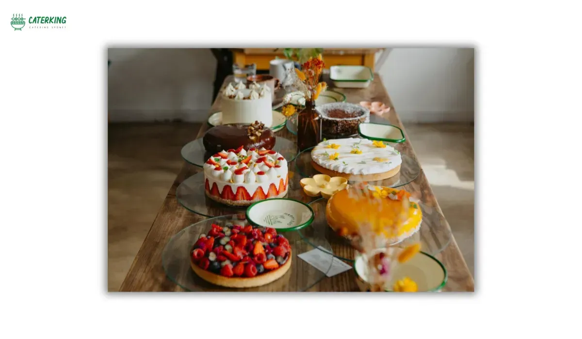 selection of dairy free cakes and fruit tarts