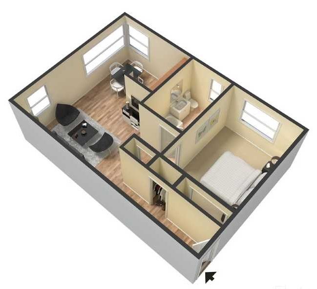 Floor Plan for Large One Bedroom Apartment - 500 Square Feet