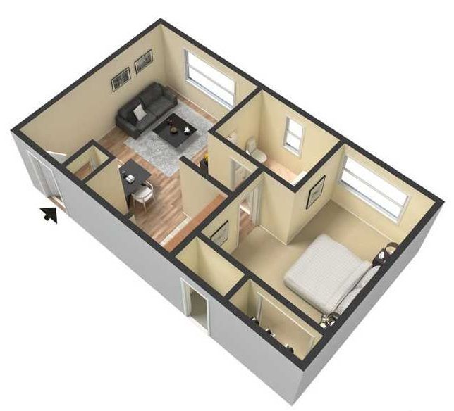 Floor Plan for One Bedroom Apartment - 405 Square Feet