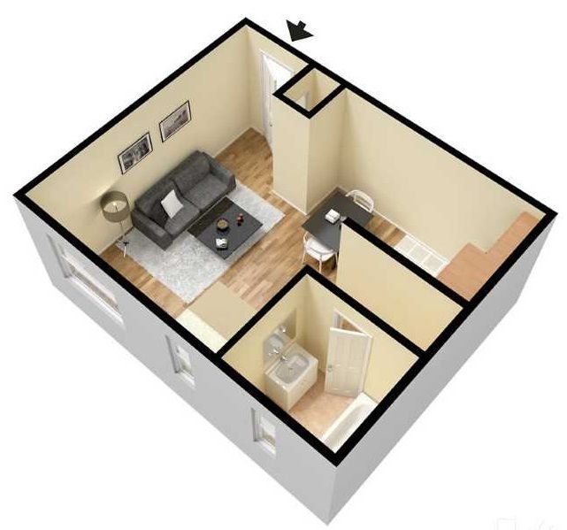 Floor Plan for Standard Studio Apartment - 320 Square Feet