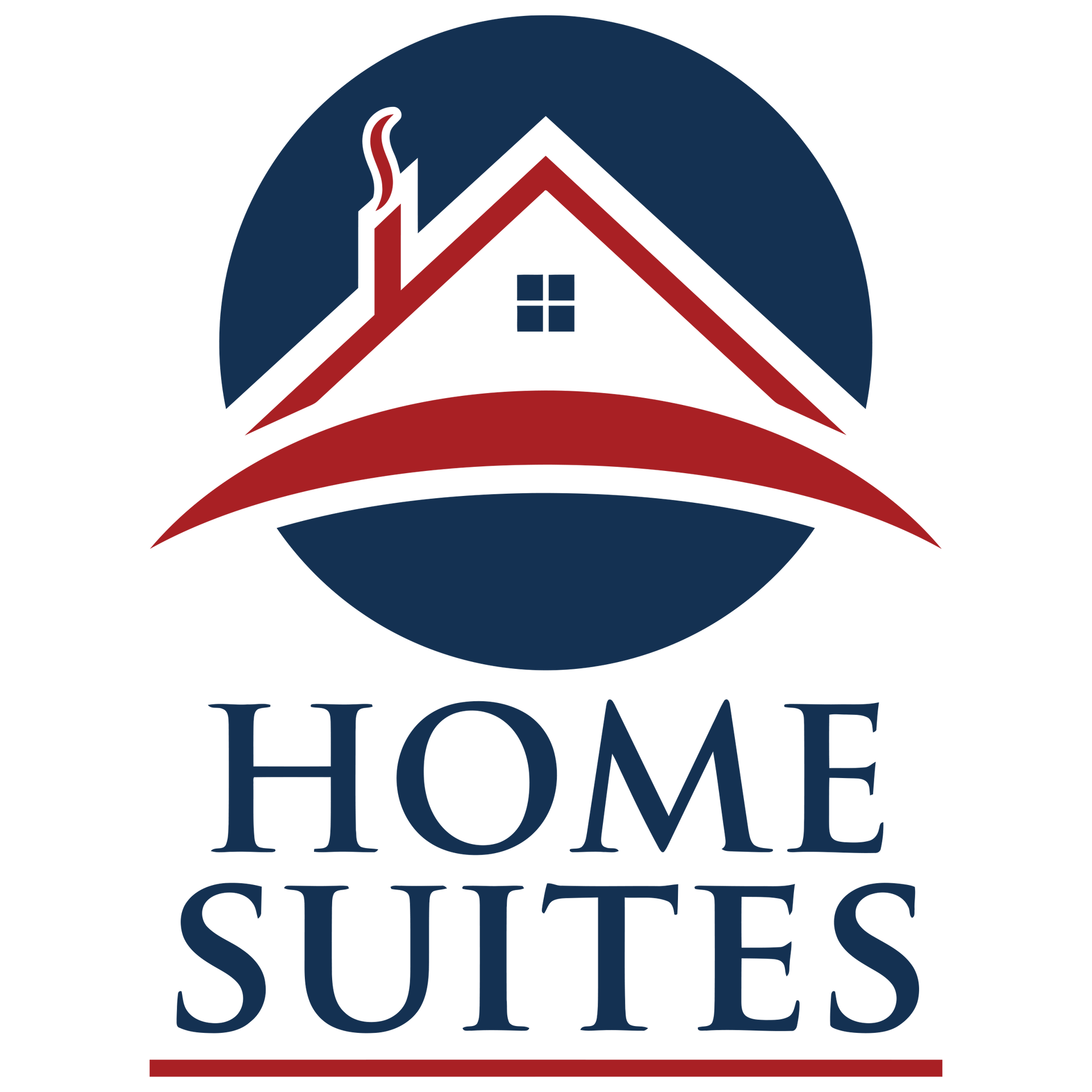 Home Suites logo with a house icon in red and white over a blue circle, with text below in blue.