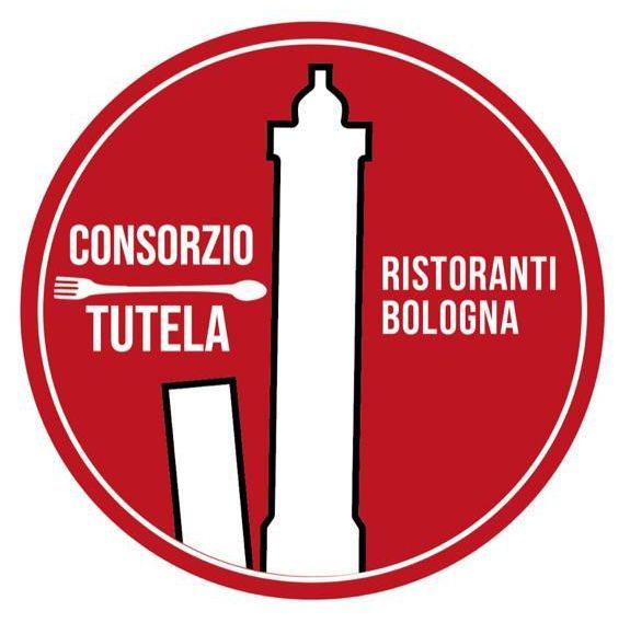Logo: cerchio rosso con contorno bianco, testo bianco