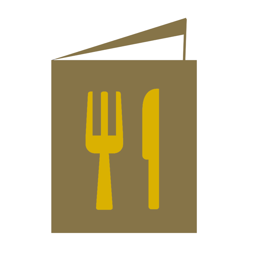 Menù con forchetta e coltello dorati.