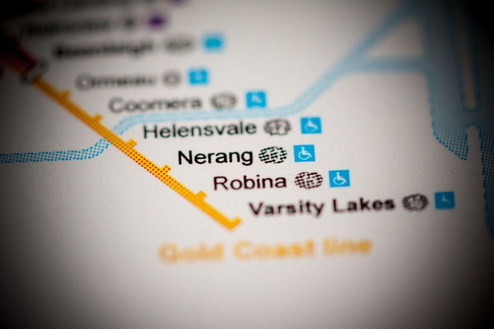 Map showing the location of helensvale nerang robina and varsity lakes — Locksmith in Helensvale, QLD