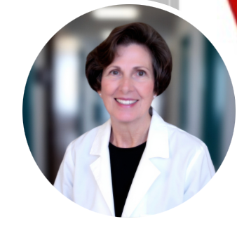 Portrait of a smiling professional in a white lab coat against a blurred office background